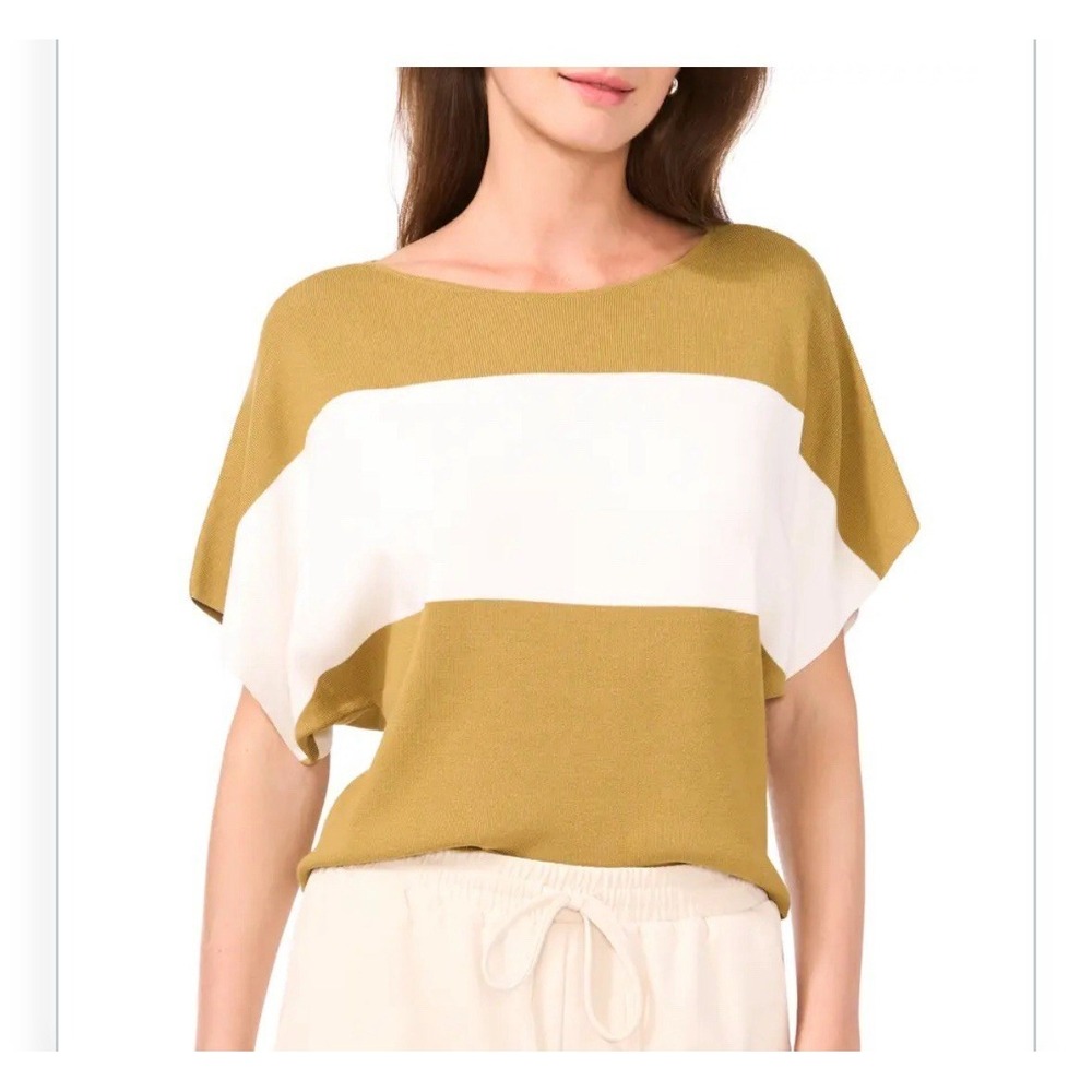 $89 Halogen Womens Plus Striped Color lock Short Dolman Sleeve Boatneck 1/1X EUC